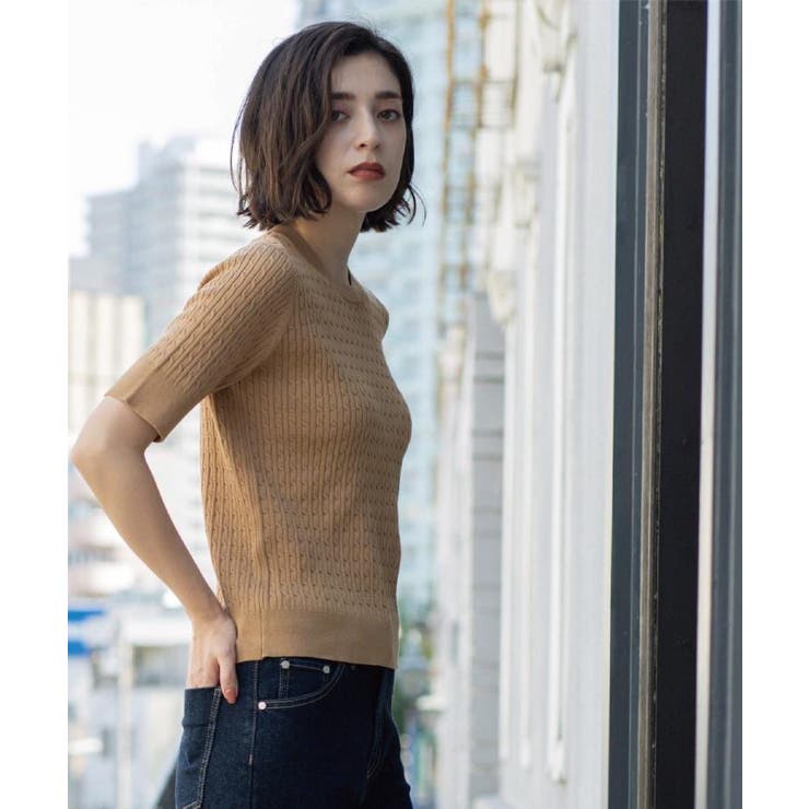 ケーブルハーフスリーブニット【UVケア/洗濯機OK】《6col/S～LL》 | OPAQUE.CLIP | 詳細画像25 