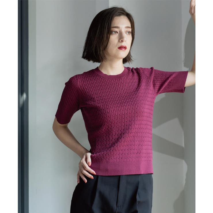 ケーブルハーフスリーブニット【UVケア/洗濯機OK】《6col/S～LL》 | OPAQUE.CLIP | 詳細画像31 