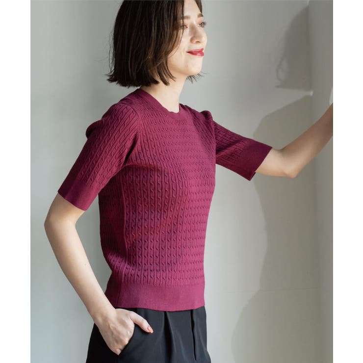 ケーブルハーフスリーブニット【UVケア/洗濯機OK】《6col/S～LL》 | OPAQUE.CLIP | 詳細画像32 