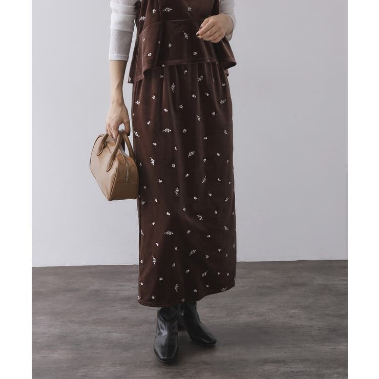 モカブラウン(142) | ベロアナロースカート/セットアップ対応可【洗濯機OK】 | OPAQUE.CLIP