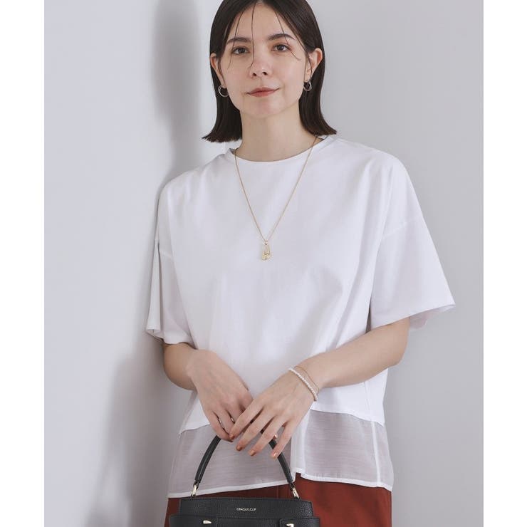ホワイト(001) | 裾シアードッキングボクシーTシャツ【洗濯機洗い可】 | OPAQUE.CLIP