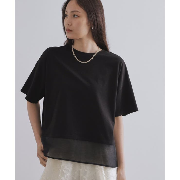 ブラック(019) | 裾シアードッキングボクシーTシャツ【洗濯機洗い可】 | OPAQUE.CLIP