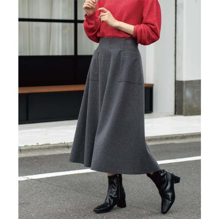 チャコールグレー(014) | ウールライクフレアスカート【洗濯機OK】 | OPAQUE.CLIP