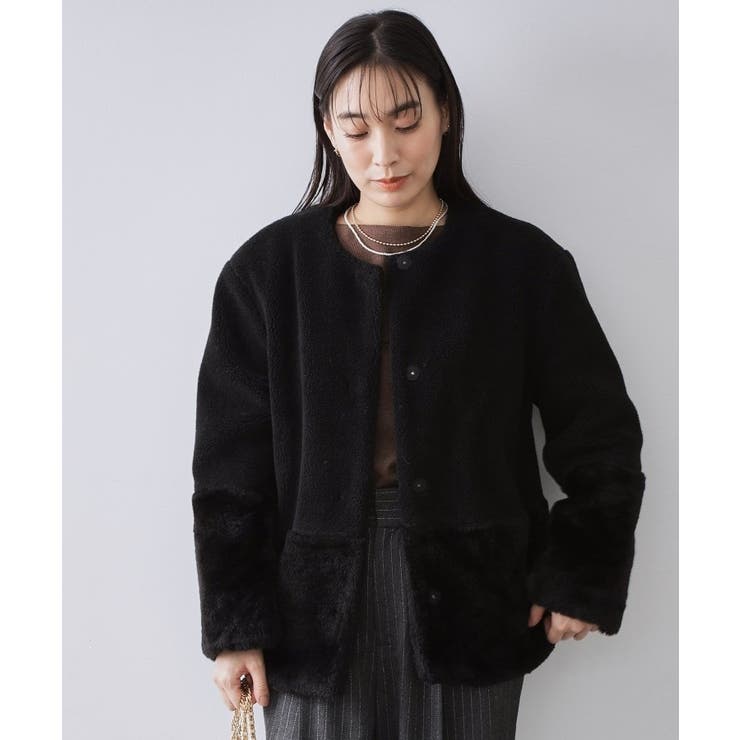 ブラック(019) | フェイクボア切替ショートコート | OPAQUE.CLIP