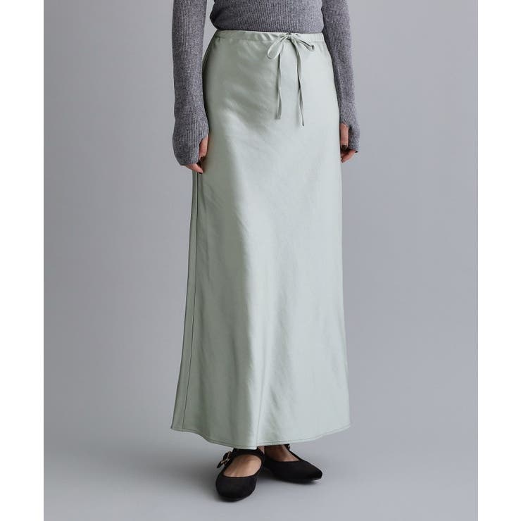 ミントグリーン(021) | 【es】サテンナローイージーロングスカート【洗濯機OK】 | OPAQUE.CLIP