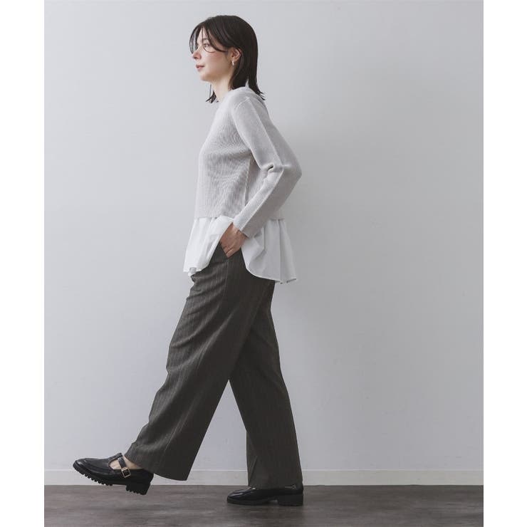 ピンストライプイージーワイドパンツ【吸湿発熱/ストレッチ/洗濯機OK】 | OPAQUE.CLIP | 詳細画像4 