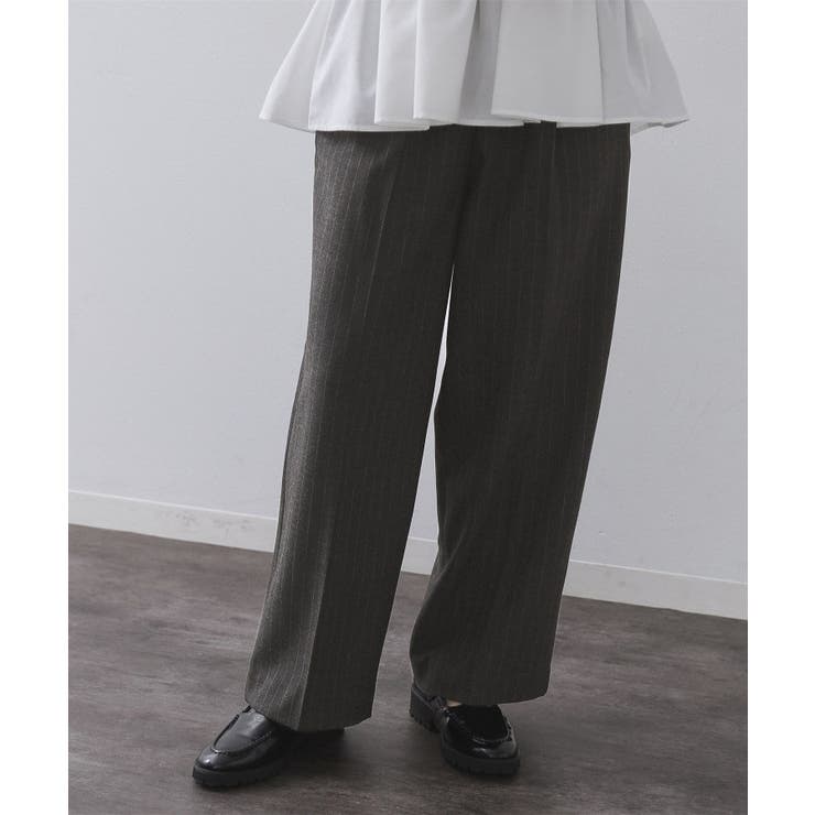チャコールグレー(314) | ピンストライプイージーワイドパンツ【吸湿発熱/ストレッチ/洗濯機OK】 | OPAQUE.CLIP