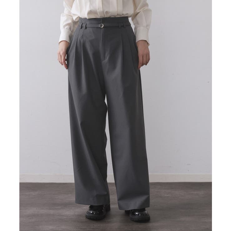 チャコールグレー(014) | ベルト付きタックワイドパンツ【洗濯機OK】 | OPAQUE.CLIP