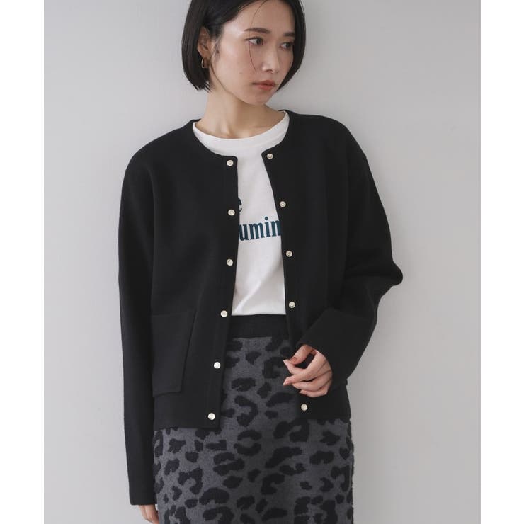 スナップボタン ダブルフェイス配色ニットカーディガン【洗濯機OK】 | OPAQUE.CLIP | 詳細画像14 