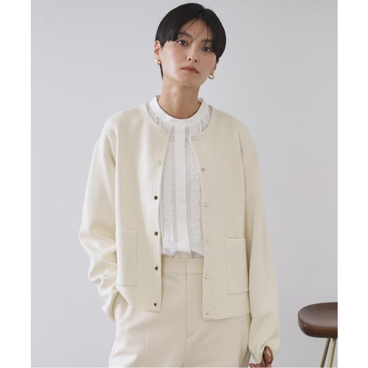 オフホワイト(003) | スナップボタン ダブルフェイス配色ニットカーディガン【洗濯機OK】 | OPAQUE.CLIP
