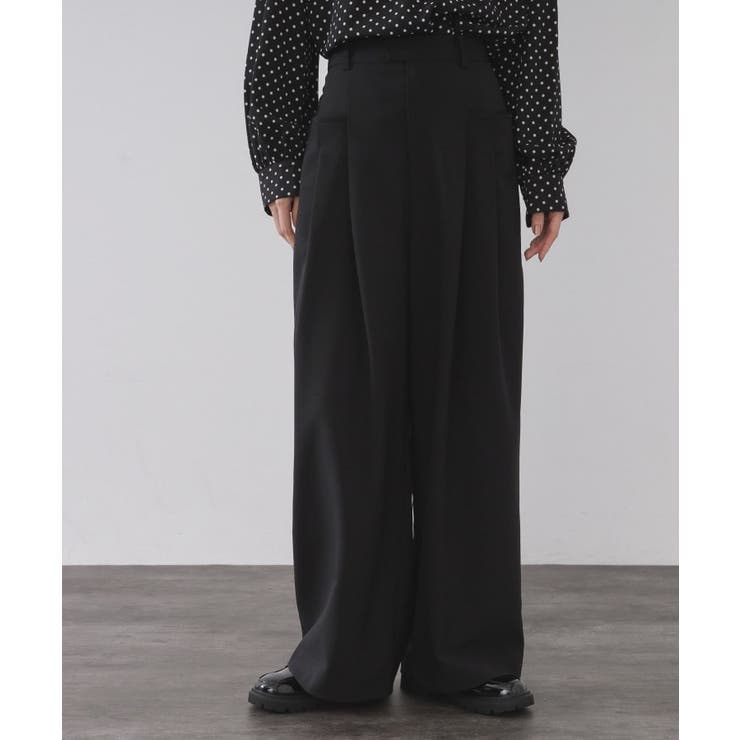 ブラック(019) | タックデザインワイドパンツ【洗濯機OK】 | OPAQUE.CLIP