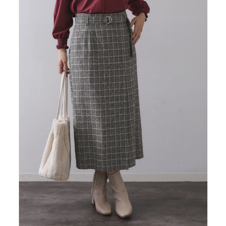 ブラック(219) | チェックツイード ラップ風ナロースカート【洗濯機OK】 | OPAQUE.CLIP