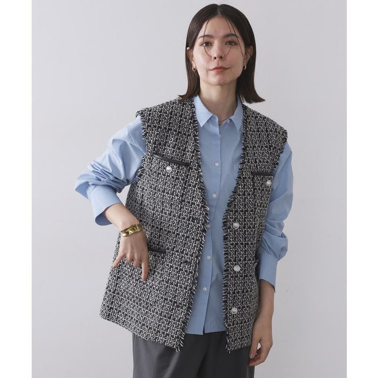 ブラック(419) | ツイードVネックベスト【洗濯機OK】 | OPAQUE.CLIP