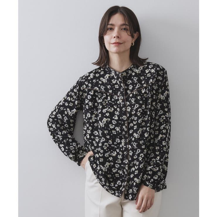 ブラック(119) | フラワープリントブラウス【洗濯機OK】 | OPAQUE.CLIP