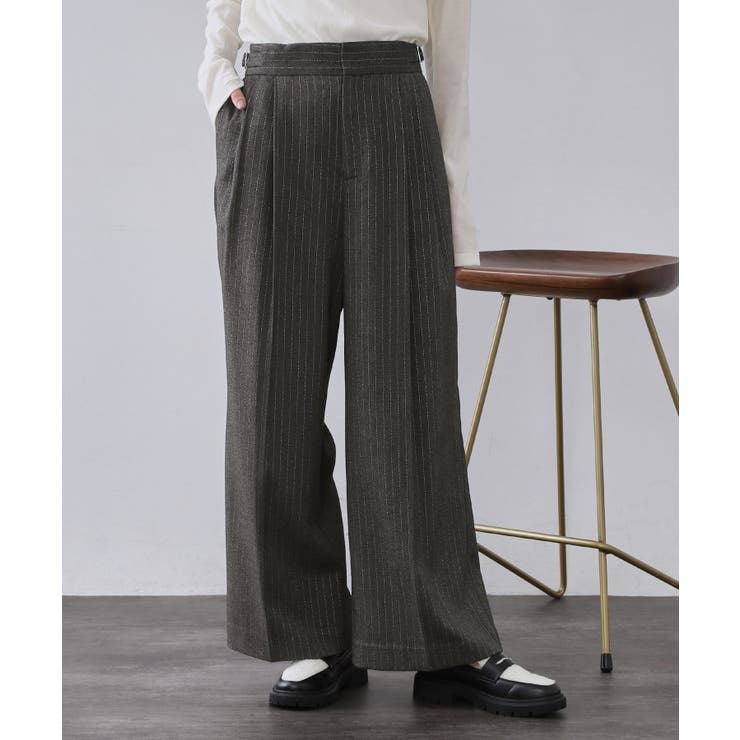 チャコールグレー(314) | ラメストライプワイドパンツ【洗濯機OK】 | OPAQUE.CLIP