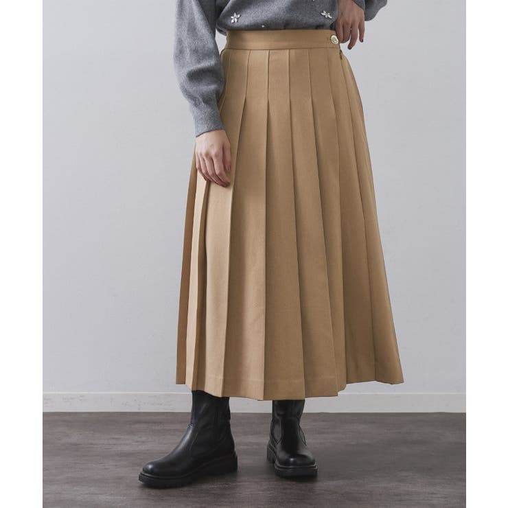 ベージュ(052) | ワイドプリーツスカート【洗濯機OK】 | OPAQUE.CLIP