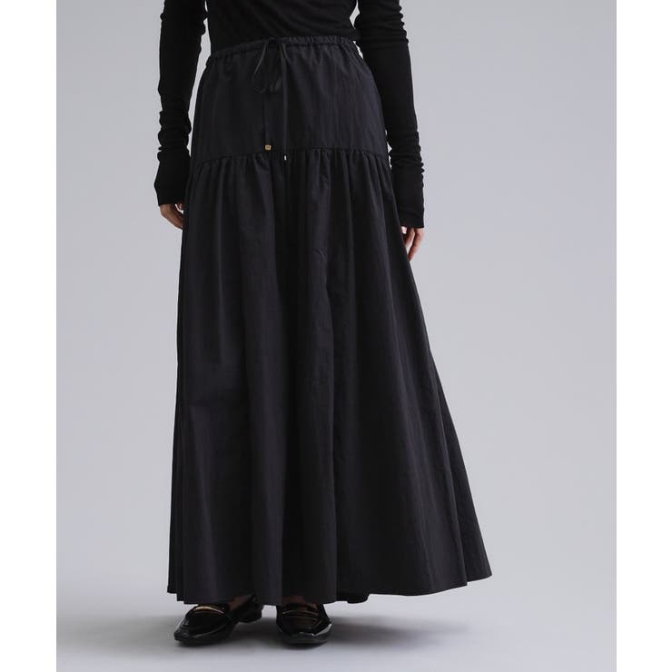 ブラック(019) | 【es】ナイロンティアードマキシスカート【洗濯機OK】 | OPAQUE.CLIP