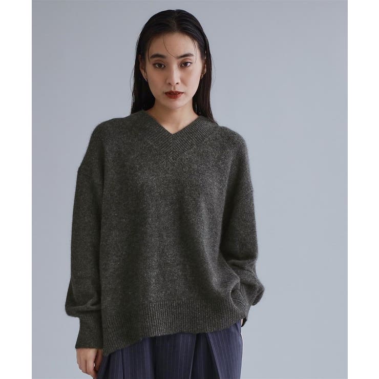チャコールグレー(014) | 【es】フラッフィーウールVネックニット【洗濯機OK】 | OPAQUE.CLIP