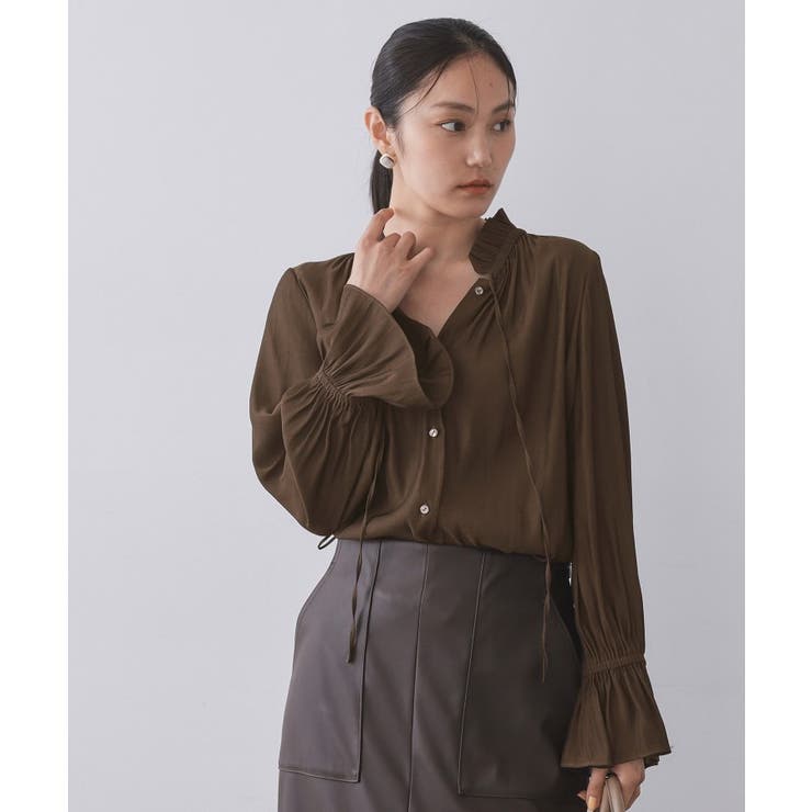 ブラウン(044) | フリルカラーブラウス【洗濯機OK】 | OPAQUE.CLIP