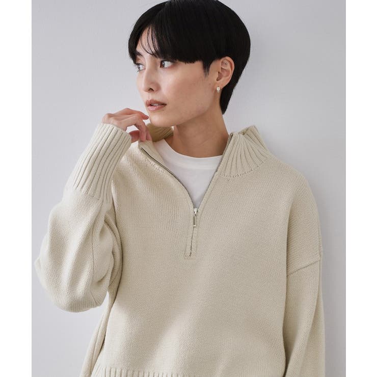 ライトベージュ(051) | ハーフジップミドルゲージニット【洗濯機OK】 | OPAQUE.CLIP