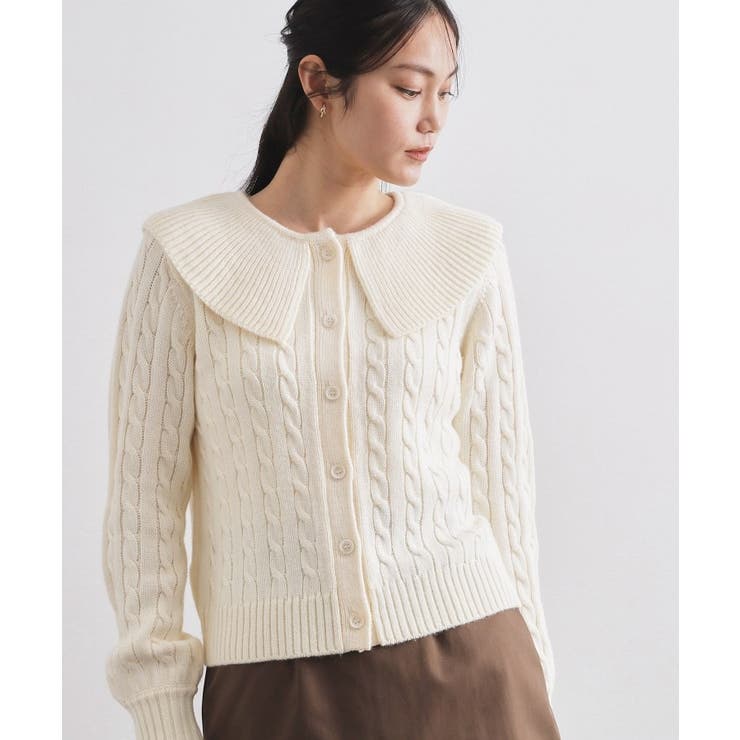 オフホワイト(003) | ビック襟ケーブルニット【洗濯機OK／抗ピル】 | OPAQUE.CLIP