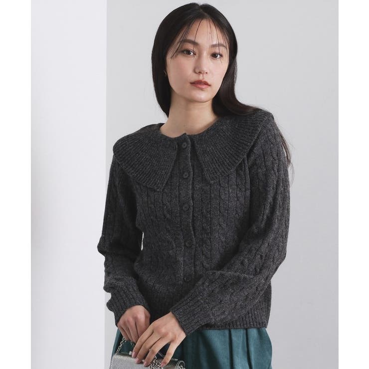 チャコールグレー(014) | ビック襟ケーブルニット【洗濯機OK／抗ピル】 | OPAQUE.CLIP