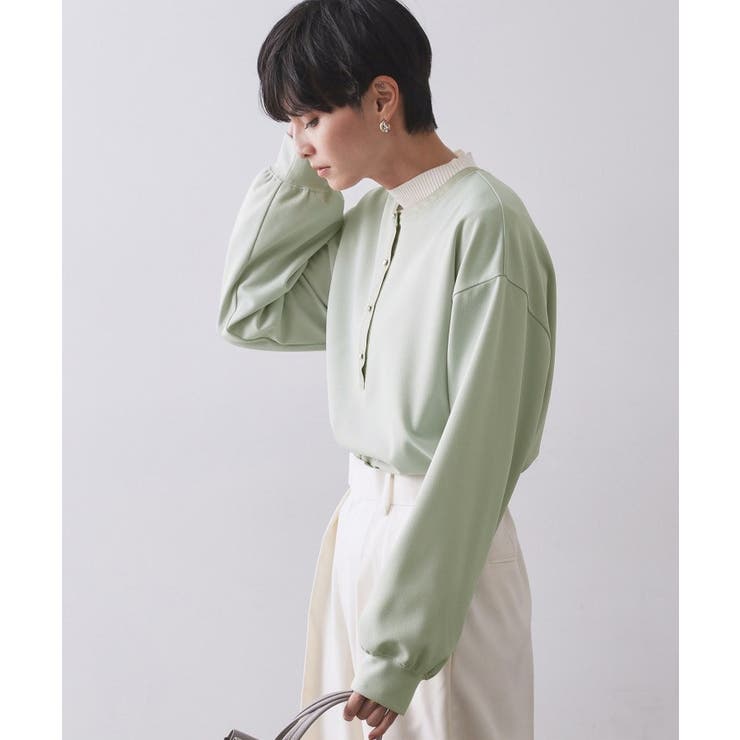 サテン使いヘンリーネックトップス【洗濯機OK】 | OPAQUE.CLIP | 詳細画像1 