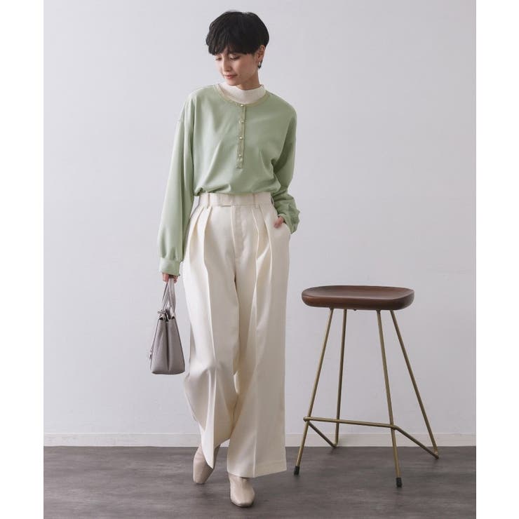 サテン使いヘンリーネックトップス【洗濯機OK】 | OPAQUE.CLIP | 詳細画像2 
