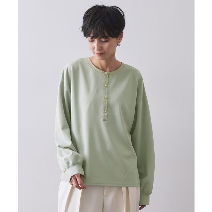 サテン使いヘンリーネックトップス【洗濯機OK】 | OPAQUE.CLIP | 詳細画像13 