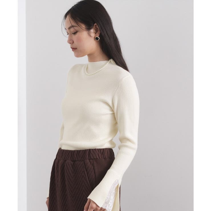 レースフレアハイネックリブニット【洗濯機OK】 | OPAQUE.CLIP | 詳細画像1 