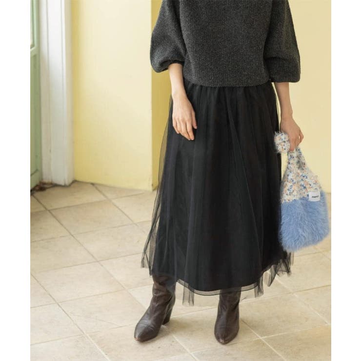 ブラック(019) | チュールイージーギャザースカート【洗濯機OK】 | OPAQUE.CLIP