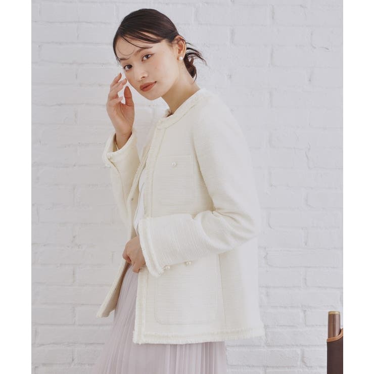 美品♡OPAQUE.CLIP ツィードジャケット　ホワイト 通勤対応》コットンツイードミドルジャケット[品番：WRDW0211843