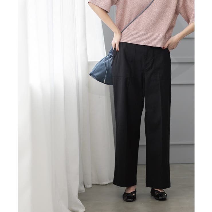 ブラック(019) | 《S-LLサイズ》ストレッチベイカーワイドパンツ【洗濯機洗い可】 | OPAQUE.CLIP