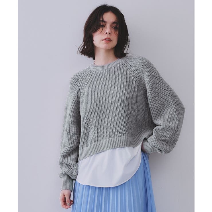 グレー(512) | レイヤード風ミドルゲージニット【洗濯機洗い可】 | OPAQUE.CLIP