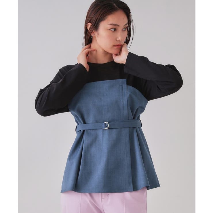 ブルー(593) | ベルト付ビスチェドッキングカットソー【洗濯機洗い可】 | OPAQUE.CLIP