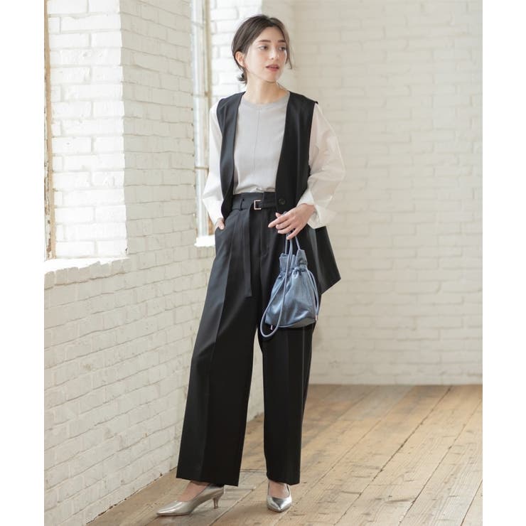 ベルト付きタックワイドパンツ/セットアップ対応【洗濯機洗い可】 | OPAQUE.CLIP | 詳細画像1 