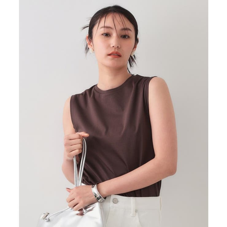 ブラウン(844) | 《5色展開》ベーシックノースリーブトップス【接触冷感/洗濯機洗い可】 | OPAQUE.CLIP