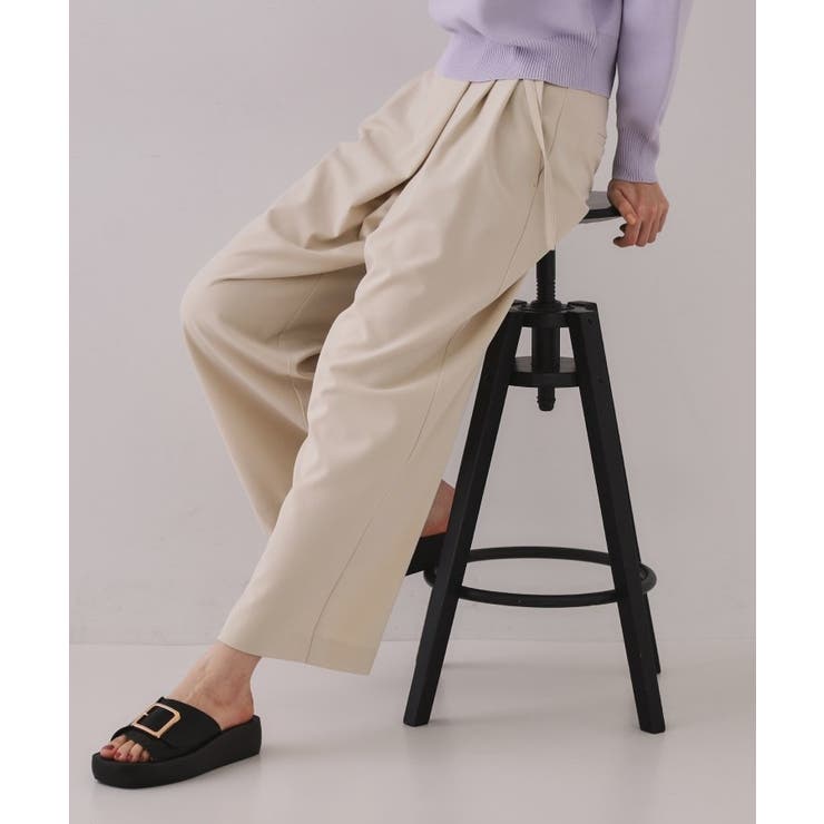 ライトベージュ(051) | ラップベルトワイドパンツ【洗濯機洗い可】 | OPAQUE.CLIP