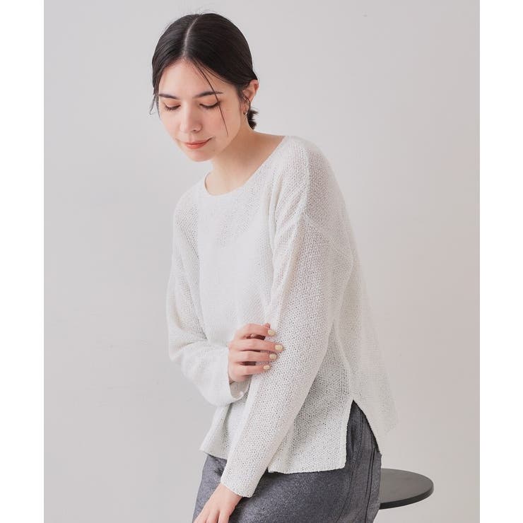 ホワイト(601) | スパンコールボートネックニット【洗濯機洗い可】 | OPAQUE.CLIP