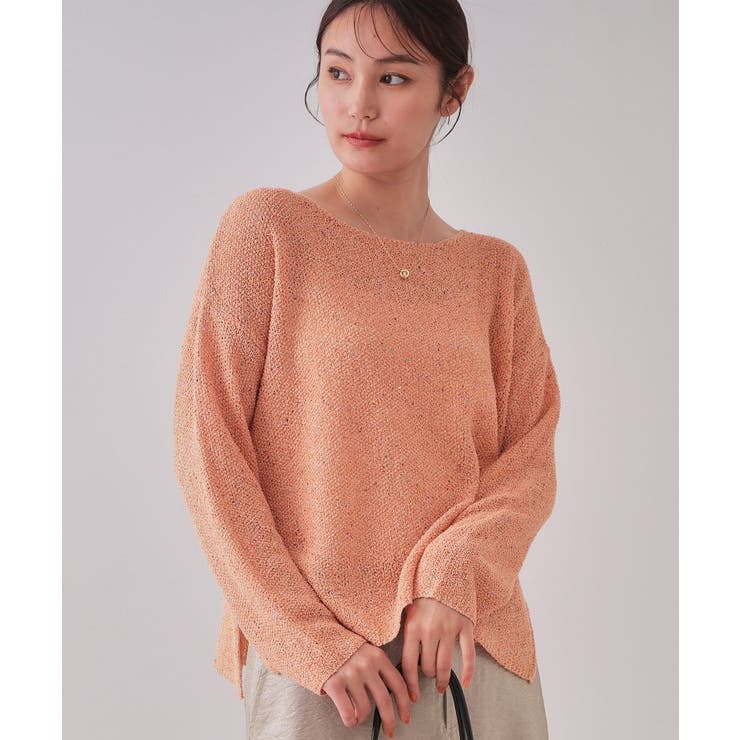 オレンジ(665) | スパンコールボートネックニット【洗濯機洗い可】 | OPAQUE.CLIP