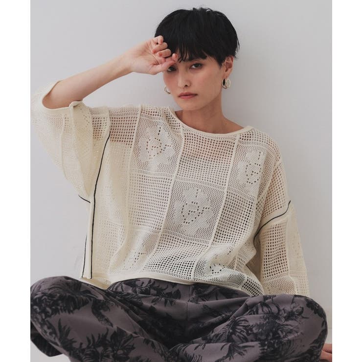 麻混モチーフ柄スカシニット【洗濯機洗い可】 | OPAQUE.CLIP | 詳細画像2 