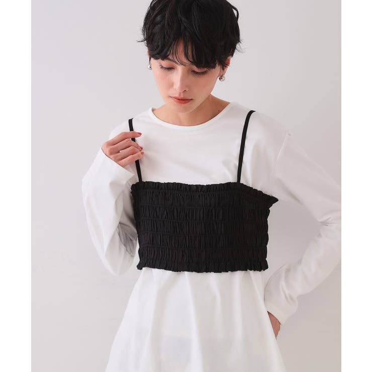 ブラック(519) | 《ツインセット》シャーリングビスチェ×ロングTシャツ【洗濯機洗い可】 | OPAQUE.CLIP