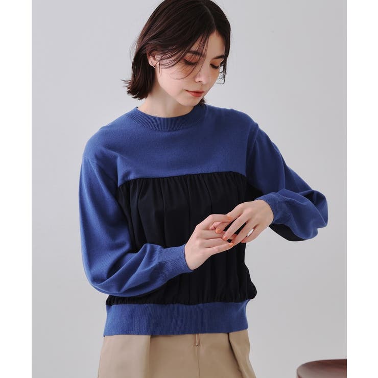 ブルー(593) | ギャザーフハクドッキングニット【洗濯機洗い可】 | OPAQUE.CLIP