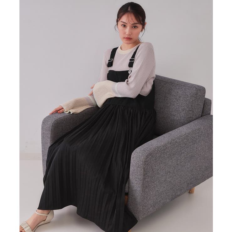 ブラック(019) | プリーツドッキングジャンパードレス【洗濯機洗い可】 | OPAQUE.CLIP