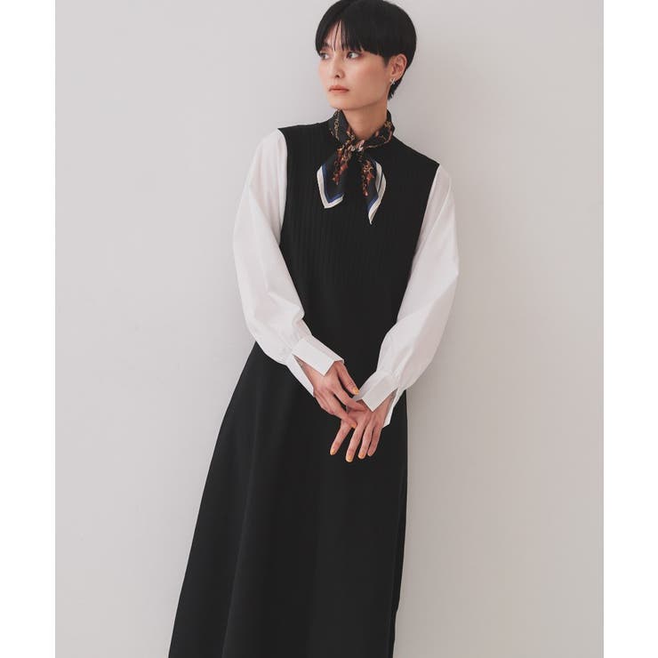 ブラック(519) | フハクスリーブドッキングニットワンピース【洗濯機洗い可/抗ピル】 | OPAQUE.CLIP