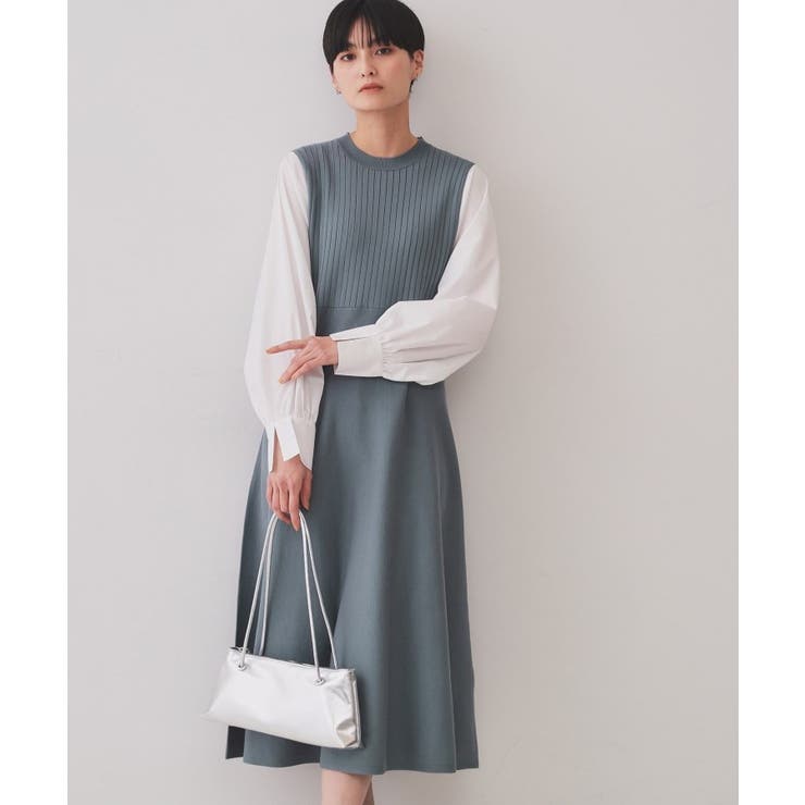 グレー(512) | フハクスリーブドッキングニットワンピース【洗濯機洗い可/抗ピル】 | OPAQUE.CLIP