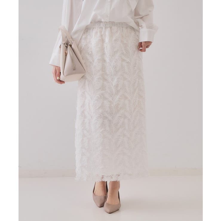 ホワイト(001) | 《andGIRL掲載》立体モチーフレースタイトスカート【洗濯機洗い可】 | OPAQUE.CLIP