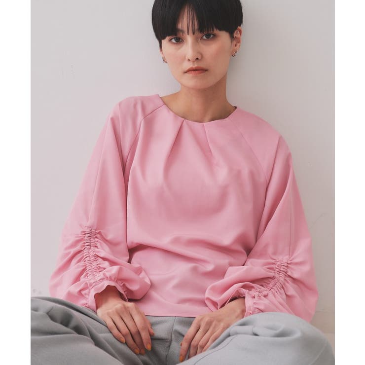 ピンク(071) | シャーリングスリーブブラウス【洗濯機洗い可】 | OPAQUE.CLIP