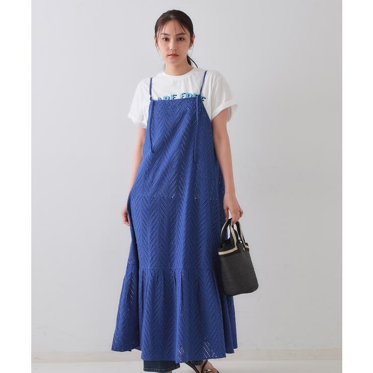 ブルー(093) | インドコットンアイレット刺繍キャミワンピース【洗える】 | OPAQUE.CLIP