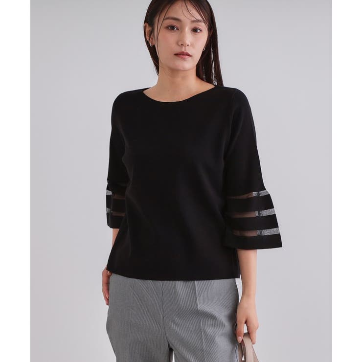 《6色展開》シアーボーダーフレアスリーブニット【洗濯機洗い可】 | OPAQUE.CLIP | 詳細画像45